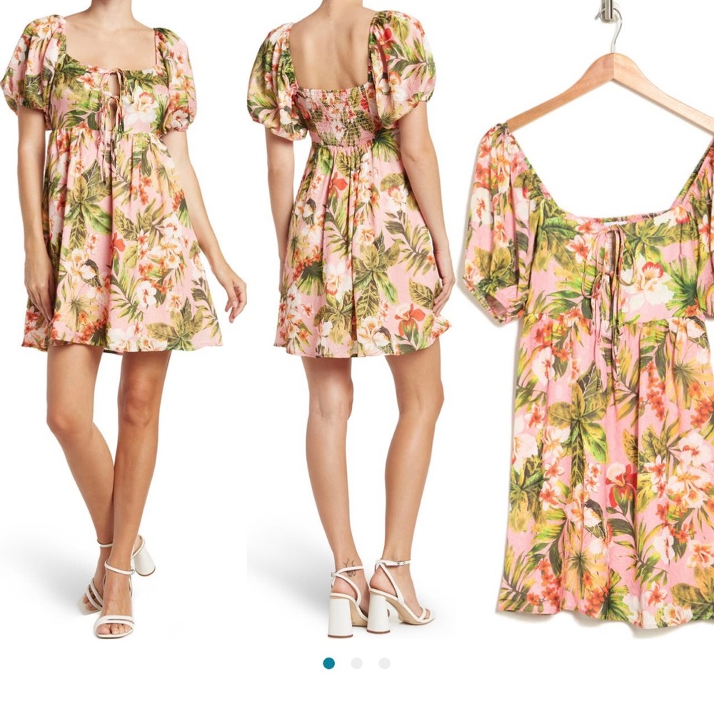 New with tags- Never worn floral Puff Sleeve Tie mini/midi dress! Size XL.